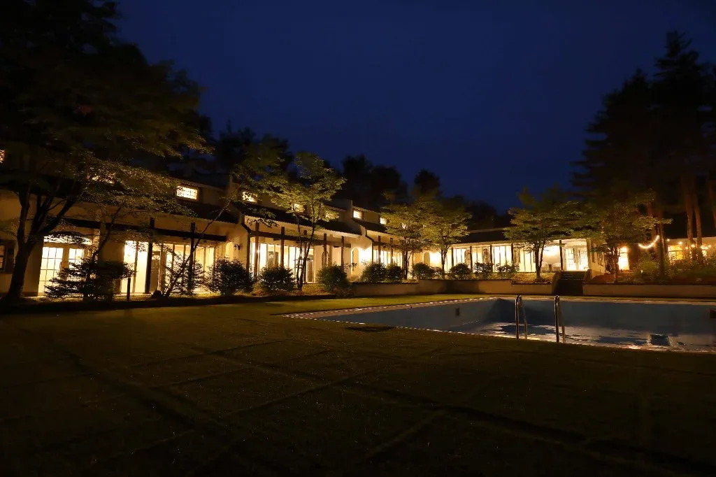 Hotel exterior at night